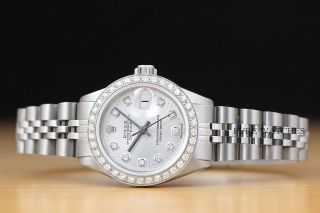 LADIES ROLEX DIAMOND DATEJUST 18K WHITE GOLD STAINLESS STEEL SILVER DIAL WATCH 4