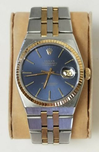 Vgt.  Rolex Oysterquartz Datejust 17013 - Blue Dial Two Tone 18k Gold & Ss Band