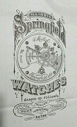 Rare 1875,  Springfield Il Watch Co.  Antique Booklet Price List,  6 Pages