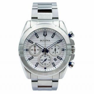 Bulova 96b307 Stainless Steel White Dial Chronograph Quartz Watch Nwot