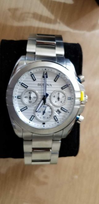 Bulova 96B307 Stainless Steel White Dial Chronograph Quartz Watch NWOT 3