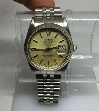 Rolex Datejust Mens Stainless Steel 18k White Gold Jubilee Silver 16234 Watch