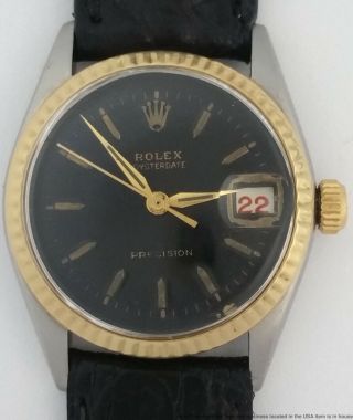 1957 Rolex Oysterdate Precision 6646 Mid Size Men Red Roulette Date Watch Papers