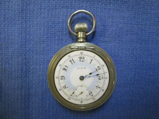 1894? Elgin Pocket Watch 7 Jewels - Sub Dial - Fancy Face Blue - Crescent Case