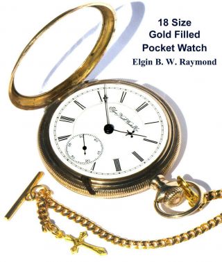 Antique 18 Size Gf 17 Jewels Railroad Pocket Watch Elgin B.  W.  Raymond