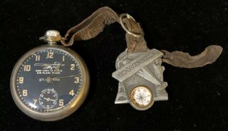 Ingraham Charles Lindbergh Pocket Watch York To Paris W/ Compass Fob