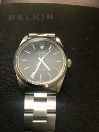 Rolex Air King 34 Black Dial Domed Bezel Mens Watch 14000 Stainless Steel