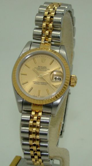 Rolex Womens Stainless & Gold Automatic Champagne Dial Datejust Watch 69173 