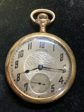 Vintage Hamilton 912 Pocket Watch 12 Size 17 Jewels Gold Filled Case Runs