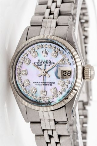 $7000 Blue Purple Mop Diamond Ss 18k White Gold Ladies Datejust Rolex