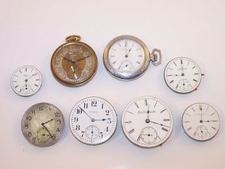 Vintage Elgim Pocket Watches And Movements,  1896 18s Baker Gr.  96,  16s 12s 10s,