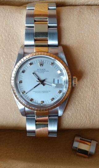 Rolex Date 1505 Steel 18k Gold Oyster Perpetual Automatic Serviced By Rolex
