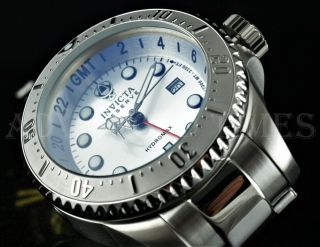 Invicta 52mm Reserve Skull Hydromax Deep Dish Swiss Gmt Silver Ss 1000m Watch