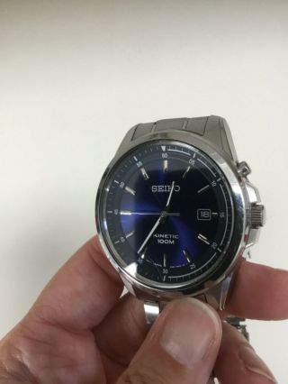 Seiko Kinetic Stainless Steel Men’s Watch With A Blue Face and Date Waterproof 2