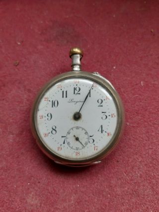 Longines Pocket Watch.  Spares Or Repairs.  Solid Silver.  Pin Set.