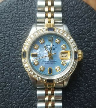 Rolex Datejust 18k Yellow Gold Ladies Watch With Diamond,  Sapphire,  Mop Face