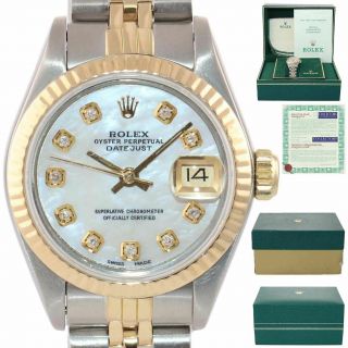 Papers Ladies Rolex 67193 Two Tone 18k Gold 26mm Mop Diamond Watch Box