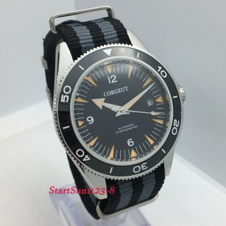 41mm CORGEUT black dial sapphire glass Nylon strap date automatic mens watch W18 2