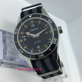 41mm CORGEUT black dial sapphire glass Nylon strap date automatic mens watch W18 4
