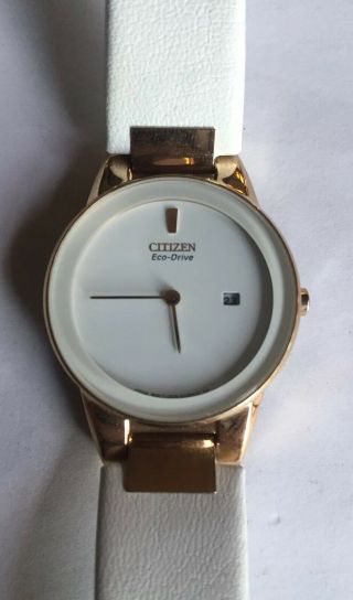 Citizen Eco - Drive Axiom Rose Gold White Leather 30mm Watch Ga1053 - 01a Womens