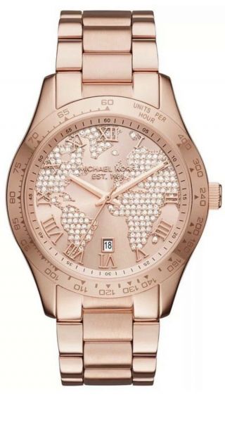 Michael Kors Ladies Layton Crystal Pave Dial Rose Gold - Tone Watch - Mk6376