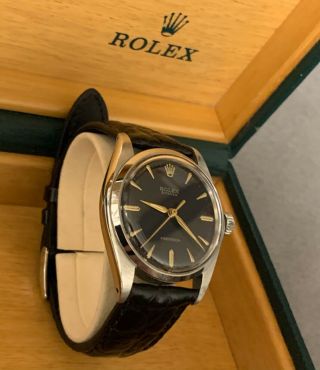Rolex Oyster Precision 6427 Mens Watch.  Rare Black Dial.  Croc.  Strap.