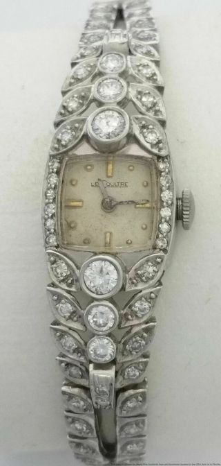 Vintage Lecoultre Retro Deco Platinum 2.  5ctw Fine White Diamond Cocktail Watch