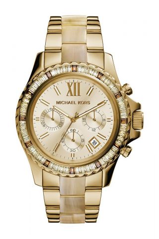 Michael Kors Mk5874 Everest Chronograph Women Crystals Gold Acetate Watch