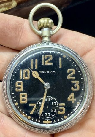 Vintage Ww2 Era Military Issue Waltham 9 Jewel Pocket Watch