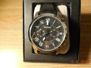 Fossil Grant Black Leather Stainless Steel Chronograph Mens Watch Fs4812