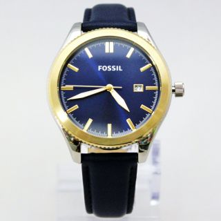 Fossil Bq3293 Gold Tone Silver Dial Blue Leather Strap Women Watch
