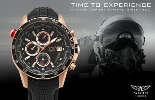 AVIATOR Pilot Watch Mens Waterproof Quartz Chronograph Black Leather Wristwatch 6