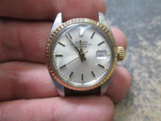 Ladies Rolex Oyster Perpetual Date 18k And Stainless 6917 Running Wrist Watch
