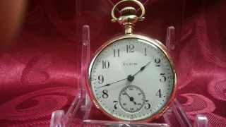 Antique Vintage Elgin Pocket Watch Running Gold Plated Case Circa 1921