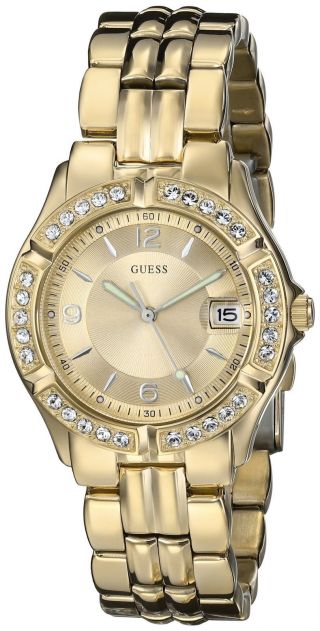 Guess Gold - Tone Dial Date Crystals Gold - Tone St.  Steel Ladies Watch U85110l1