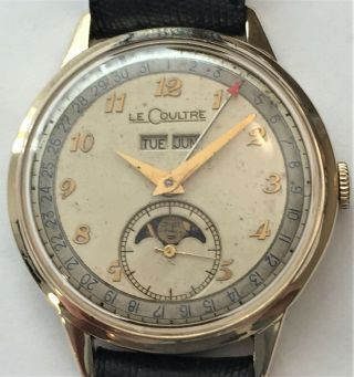 Mens Vintage Lecoultre Triple Date Moon Phase 10k Gf Watch