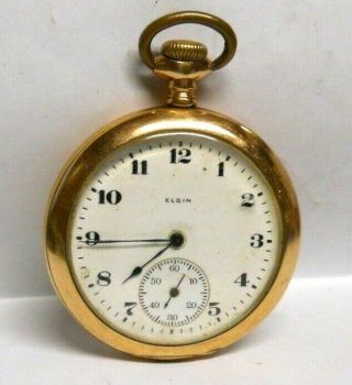 Antique 1922 Elgin 12s 7 Jewel Gold Filled Pocket Watch,  Runs