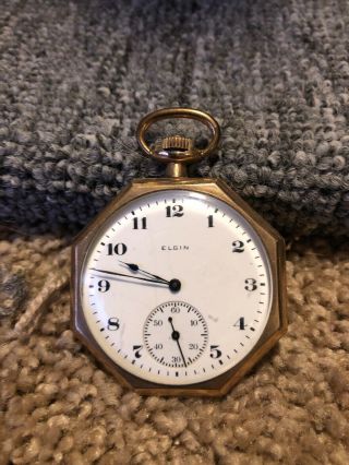 Elgin Antique Vintage Octagon Pocket Watch 17 Jewels Runs,  Keeps Time