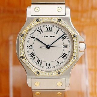 Cartier 18k Gold Diamond Stainless St Santos 30mm Unisex Swiss Quartz Watch S197