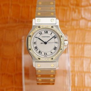 Cartier 18k Gold Diamond Stainless St Santos 30mm Unisex Swiss Quartz Watch S197 2