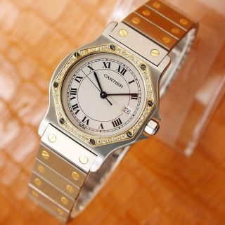 Cartier 18k Gold Diamond Stainless St Santos 30mm Unisex Swiss Quartz Watch S197 3