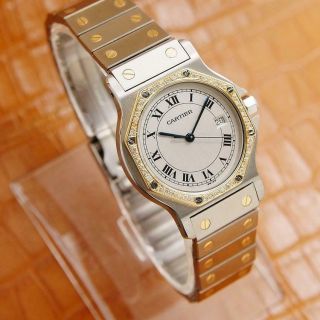 Cartier 18k Gold Diamond Stainless St Santos 30mm Unisex Swiss Quartz Watch S197 4