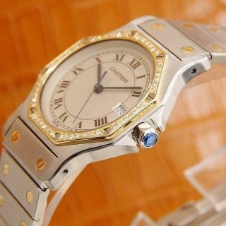 Cartier 18k Gold Diamond Stainless St Santos 30mm Unisex Swiss Quartz Watch S197 5