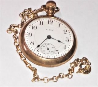 Elgin Pocket Watch 1903 Gold Plated 20 Year 17 Jewel 43mm,  Runs Chain M