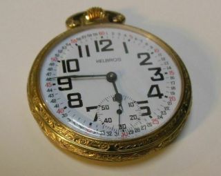 Vintage Helbros Pocket Watch Elgin Swiss Movement 17 Jewels Railroad Type