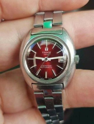 Vintage Tissot Seastar Automatic Very Rare Red Dial Lady Watch