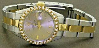 Rolex Date 6916 Ss/18k Gold.  64ct Diamond Bezel Auto.  Ladies Watch W/silver Dial