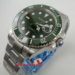 40mm Parnis Green Dial Miyota Movement Automatic Sapphire Glass Mens Watch P569