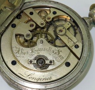 Scarce C1880 Longines Thomas Russell & Son,  Uk Sterling Silver Pocket Watch.
