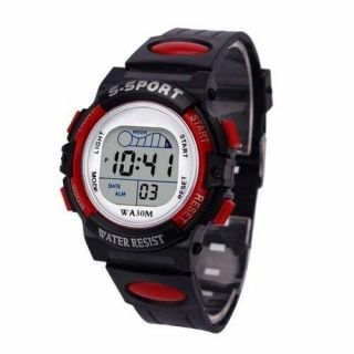 Digital LED Watch Sports Waterproof Round For Boys Kids Alarm Date Wristwatches 3